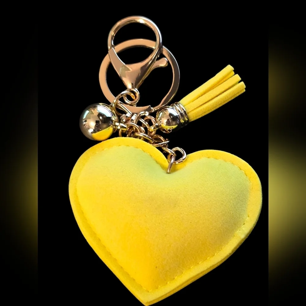 Yellow Rhinestone Heart Bag Charm  Keychain